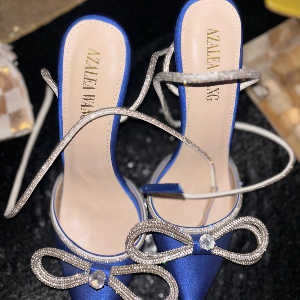 Azalea Wang Rhinestone Bow High Heels Sandals